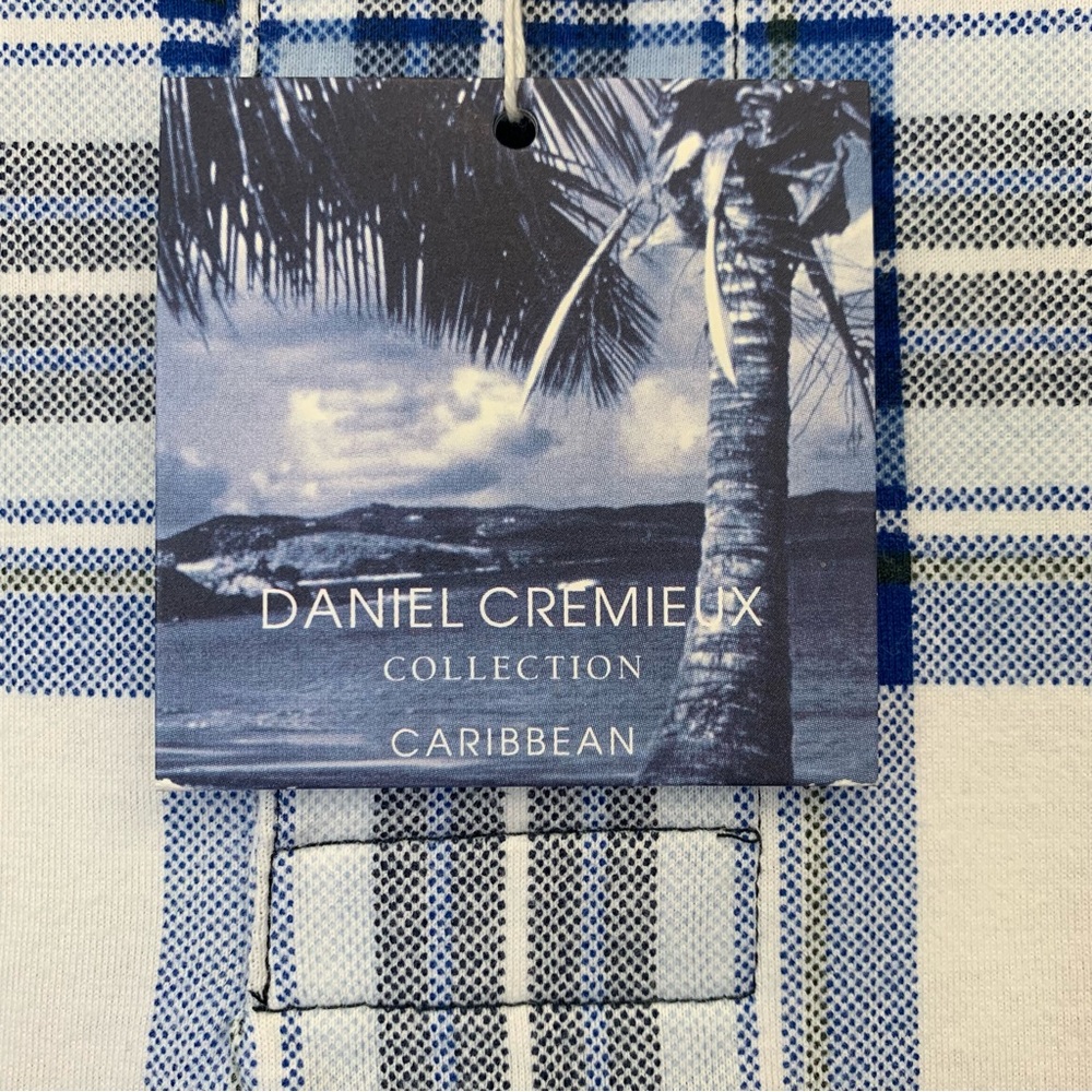 DANIEL CREMIEUX Men's Plaid Short Sleeve Blue & White Polo Shirt NWT Medium #959 - Picture 4 of 10